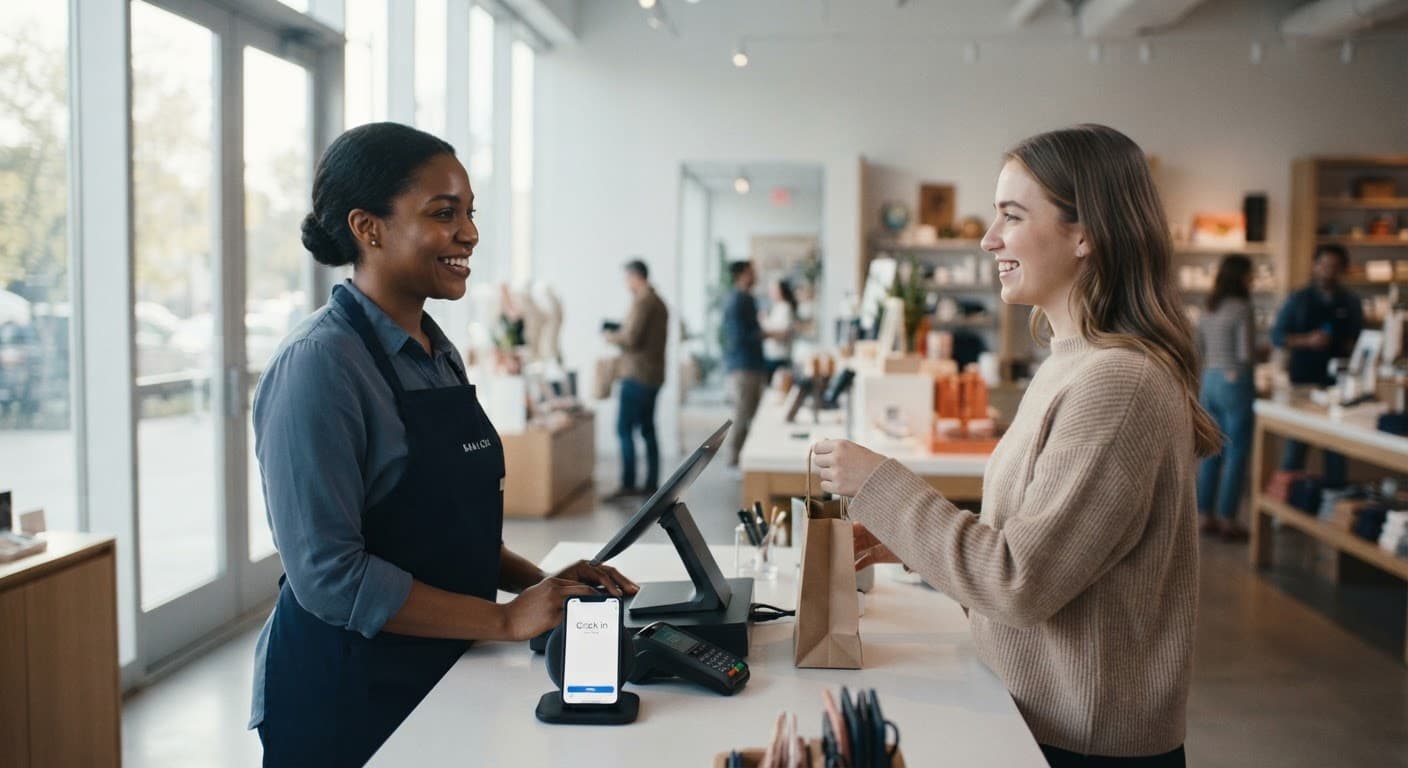Retail staff working at a store counter